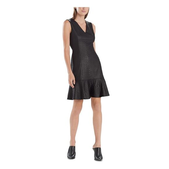 NATORI Womens Black Hem Lined Sleeveless Short Evening Fit + Flare Dress 4 - Picture 1 of 2